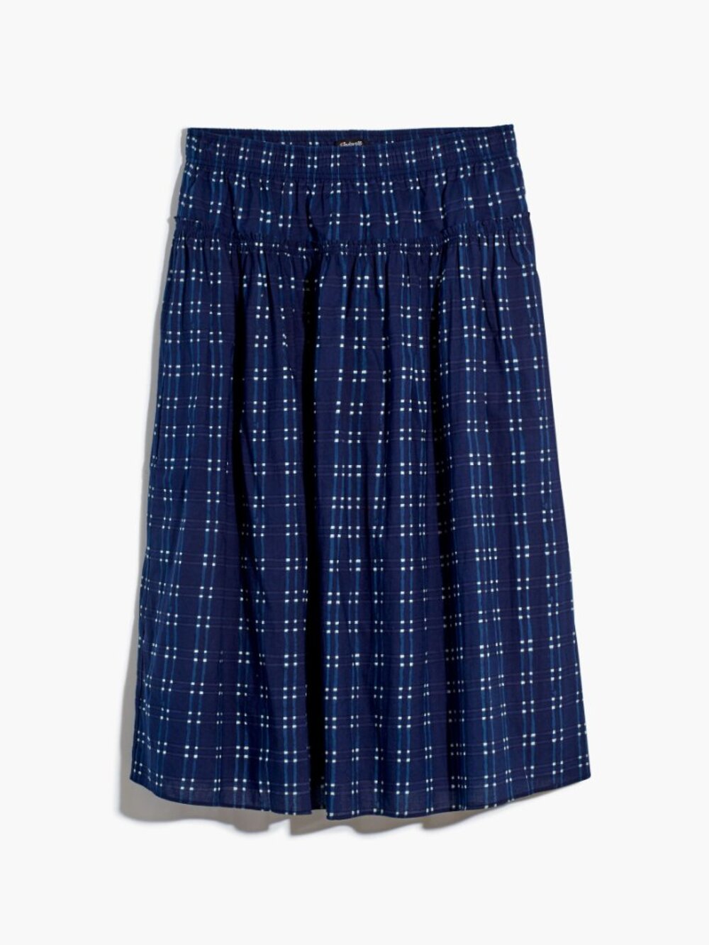 Madewell SMALL Midi Skirt in Shibori Indigo Plaid navy blue & white 100% cotton - Picture 2 of 10